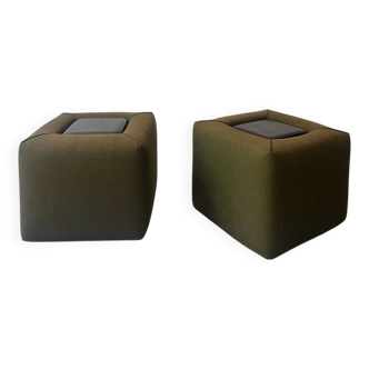 Pair of cinna bedside tables in foam and smoked plexiglass, ligne roset 1970