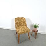 Bloemen stoel met bruin kunstleder vintage