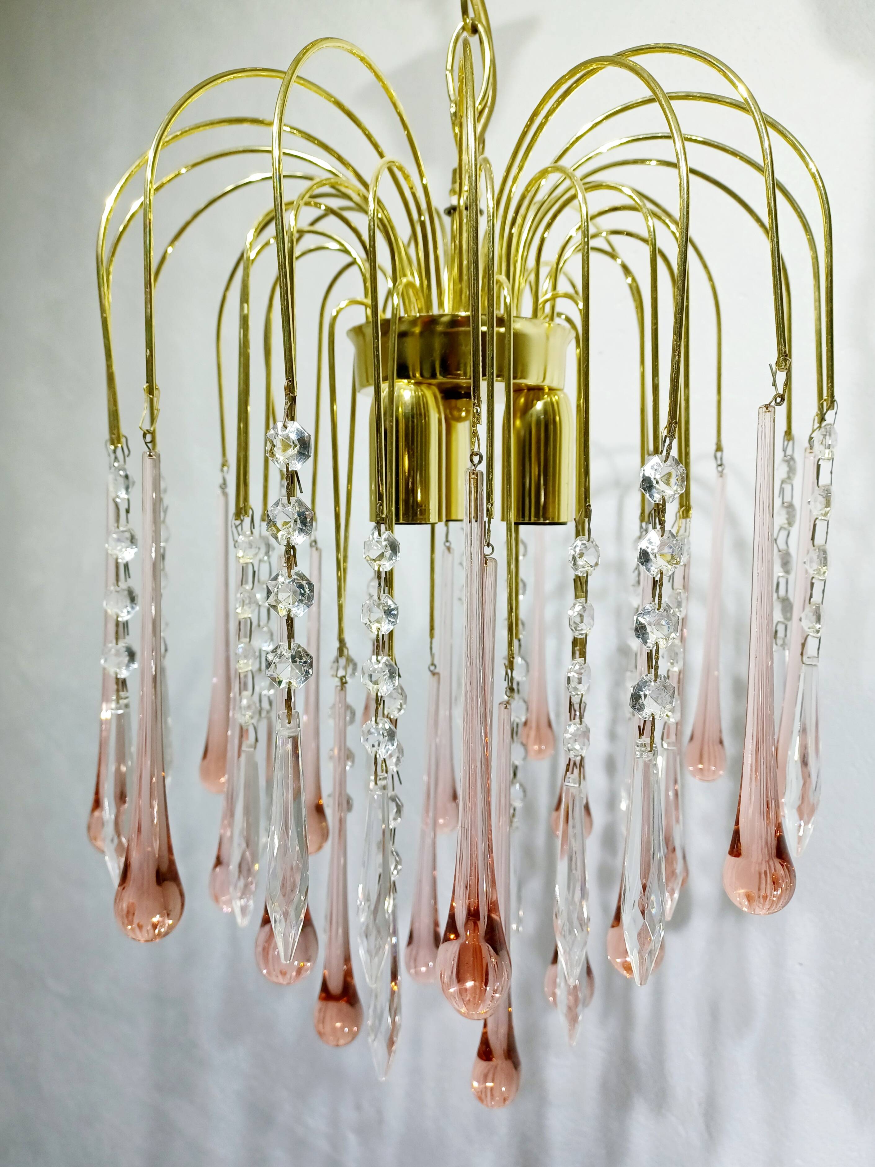 Murano chandelier pink crystal drops