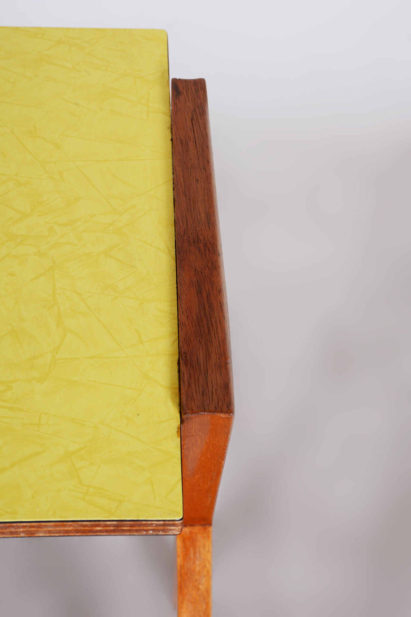 Midcentury small yellow table, beech, umakart, restored, Czechia, 1950s
