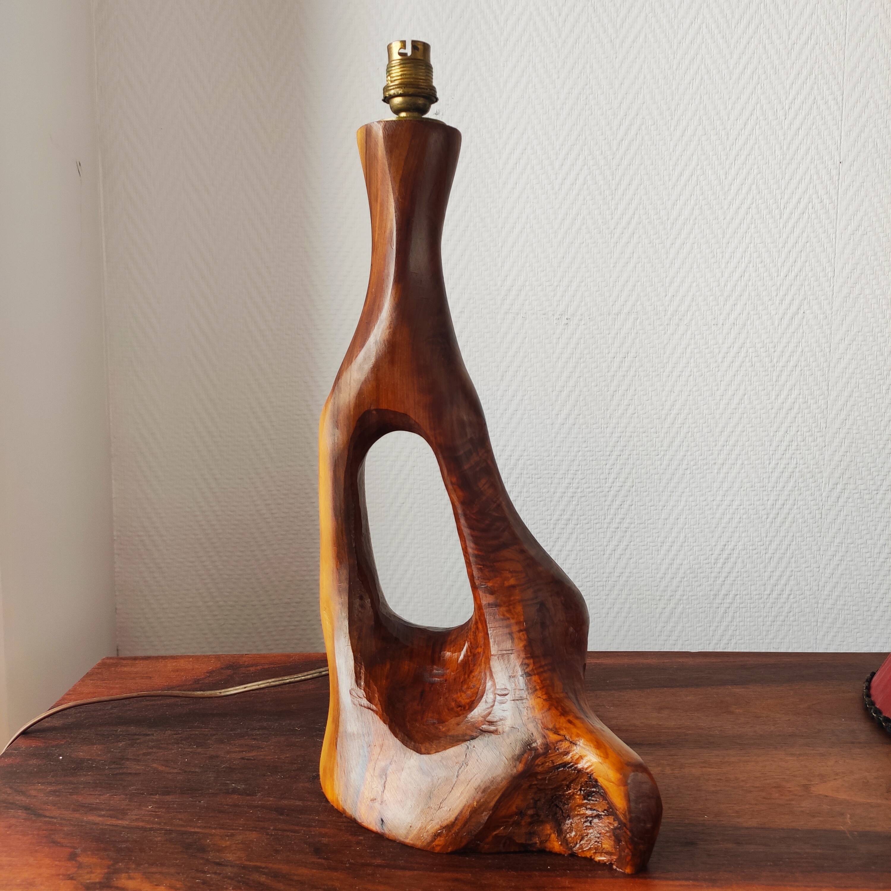Brutalist lamp 1950/60 olive wood
