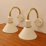 Pair of Scandinavian wall lights, white and gold metal
