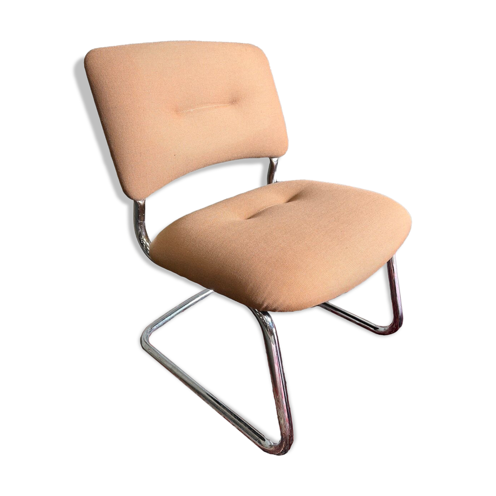 Lot De 3 Chaises En Métal Chromé Et Skaï Orange - Effezeta Italie Annee 70 Imgx1200 197