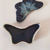 Vintage blue enameled ceramic butterfly box signed alpho
