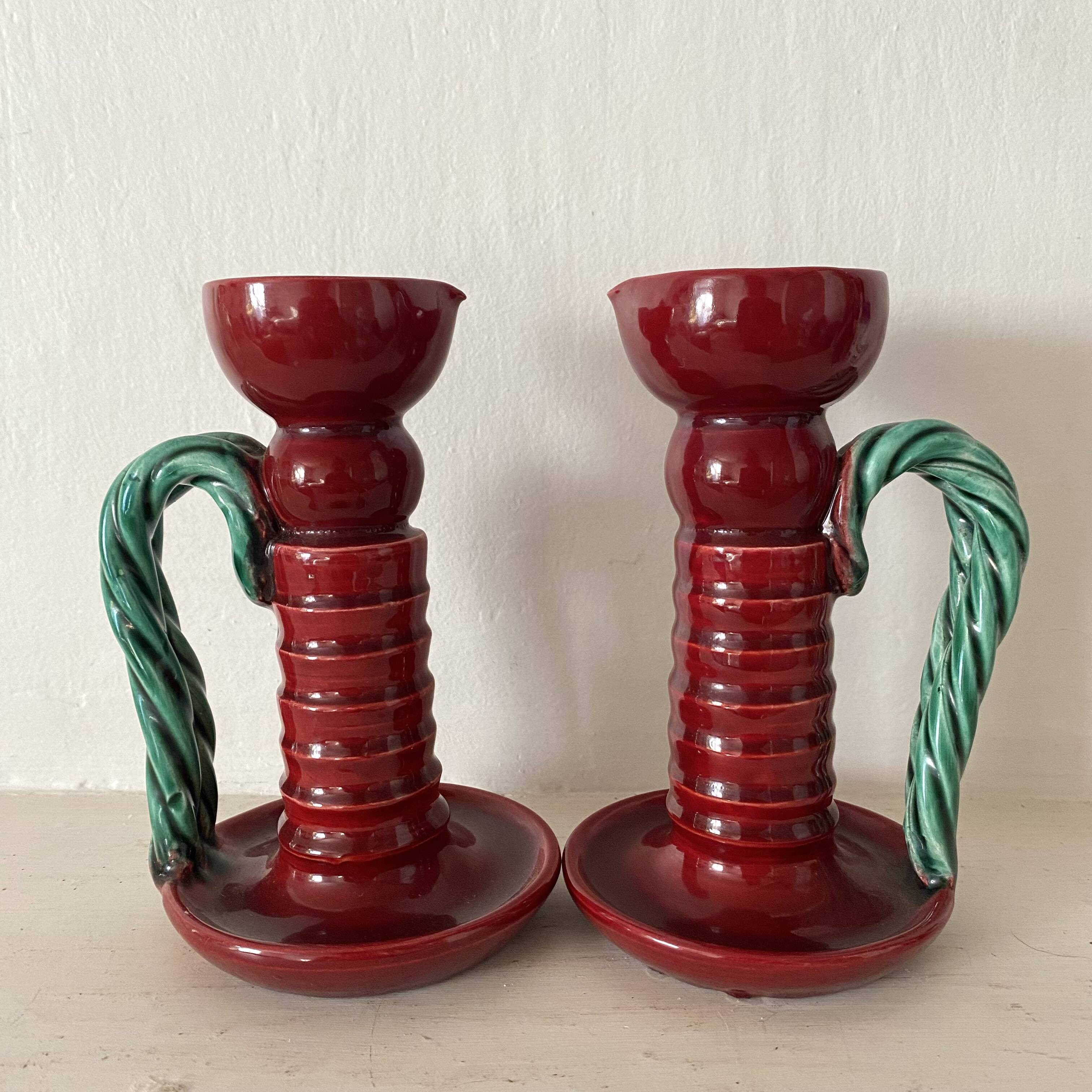 1950s earthenware candlesticks