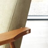 Set of Scandinavian Lounge Chair and footrest Olive corduroy Classic Design