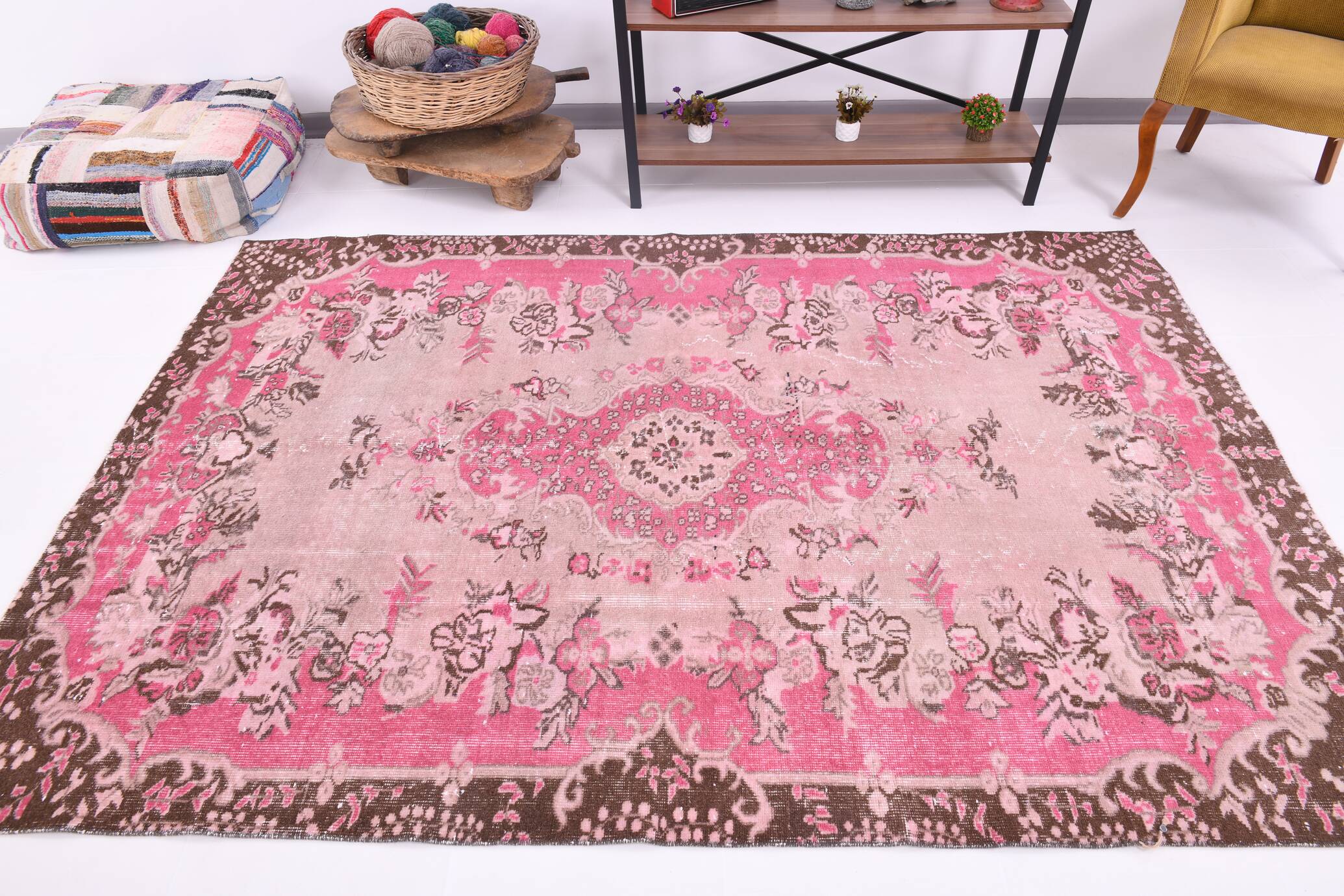 5x8 Pink Brown Vintage Area Rug 175x253Cm