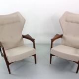 Set of Two Danish Adjustable Wingback Lounge Chairs in Teak by Ib Kofod Larsen