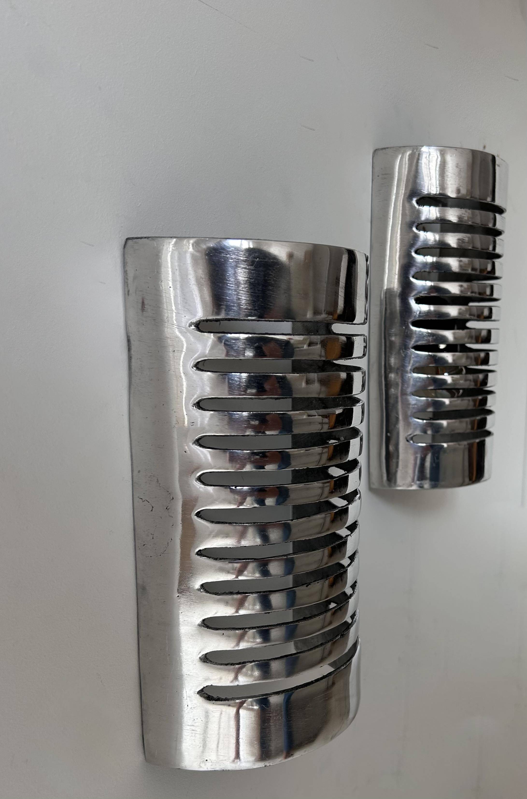 Pair of vintage wall lights, chrome metal, France 1970