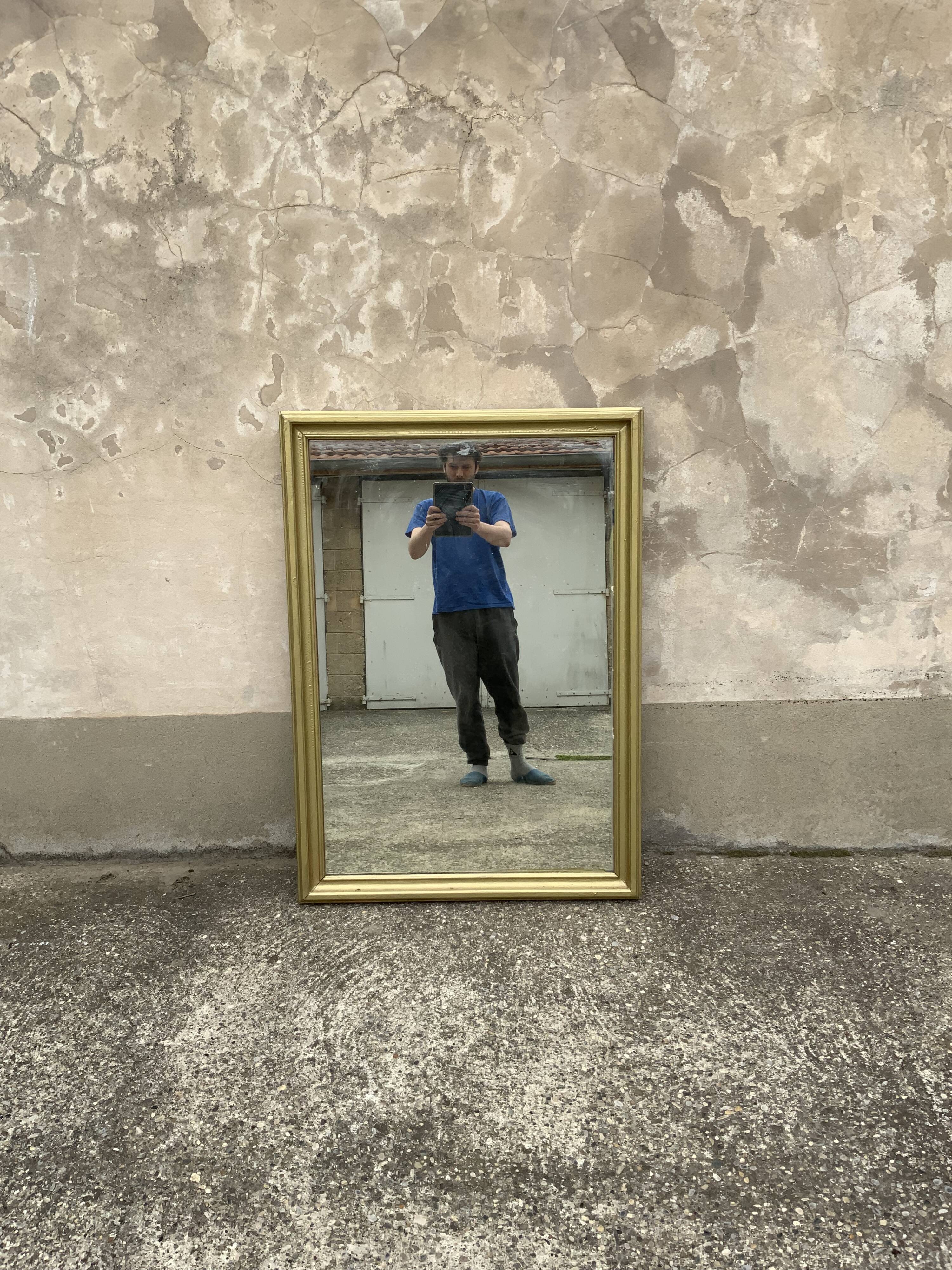 Golden patina wooden mirror to stand