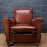 Original french leather club chair in deep caramel
