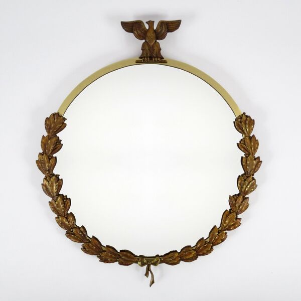 Miroir de bronze de la Renaissance de l’Empire, années 1950