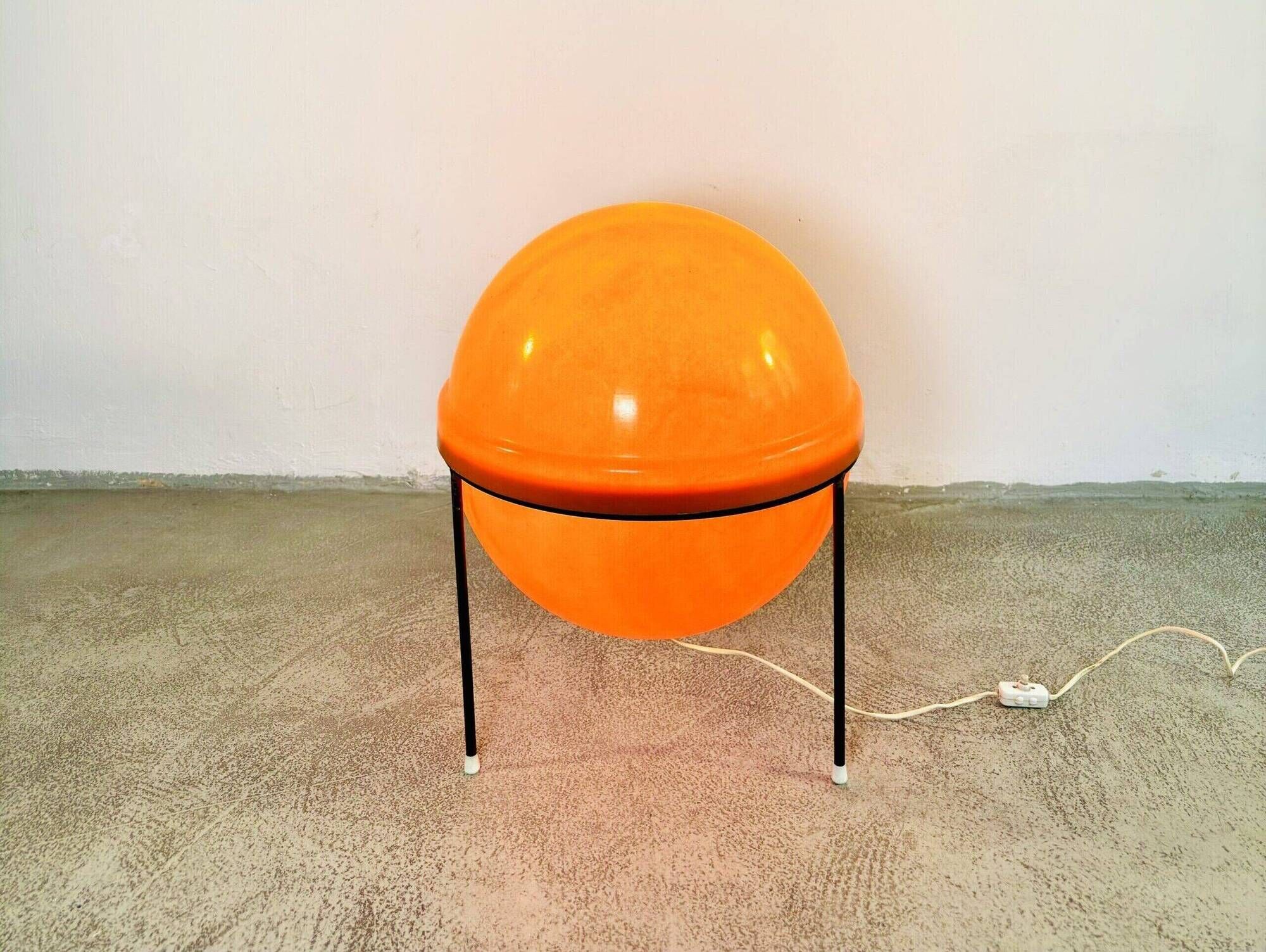 Large Space Age Tripod Sphere Floor Lamp In Orange By Unknown Designer, Around 1960S