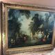 Old painting print on canvas + frame carved wood Gilded Vintage #2