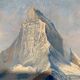 Old painting, Swiss mountain landscape signed H Herzer, mid-XX century