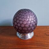 Plafonnier art déco en verre satiné alvéolé couleur aubergine, 1930