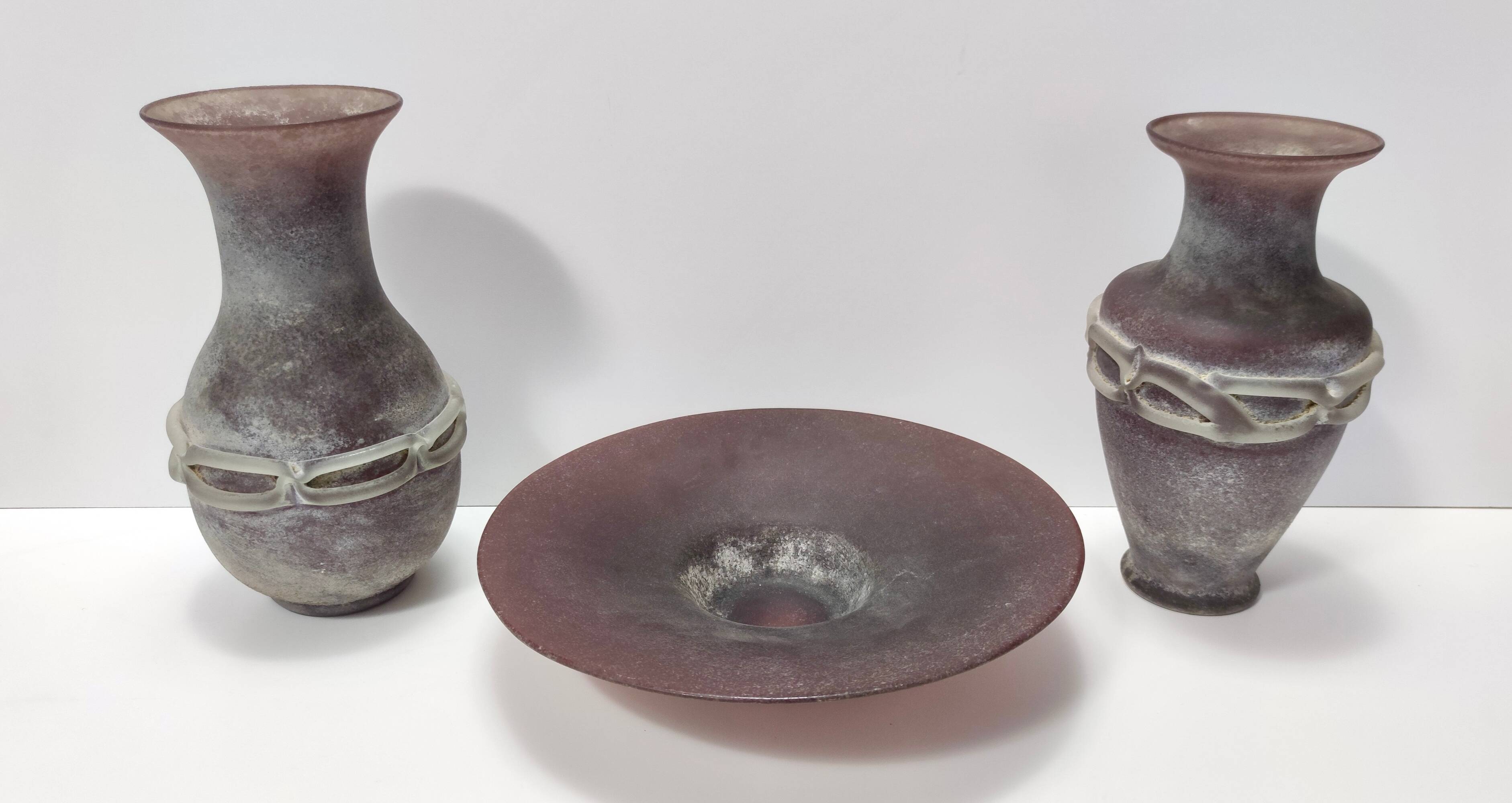 Stunning Postmodern Brown Hand-Molded Scavo Glass Vase, Italy