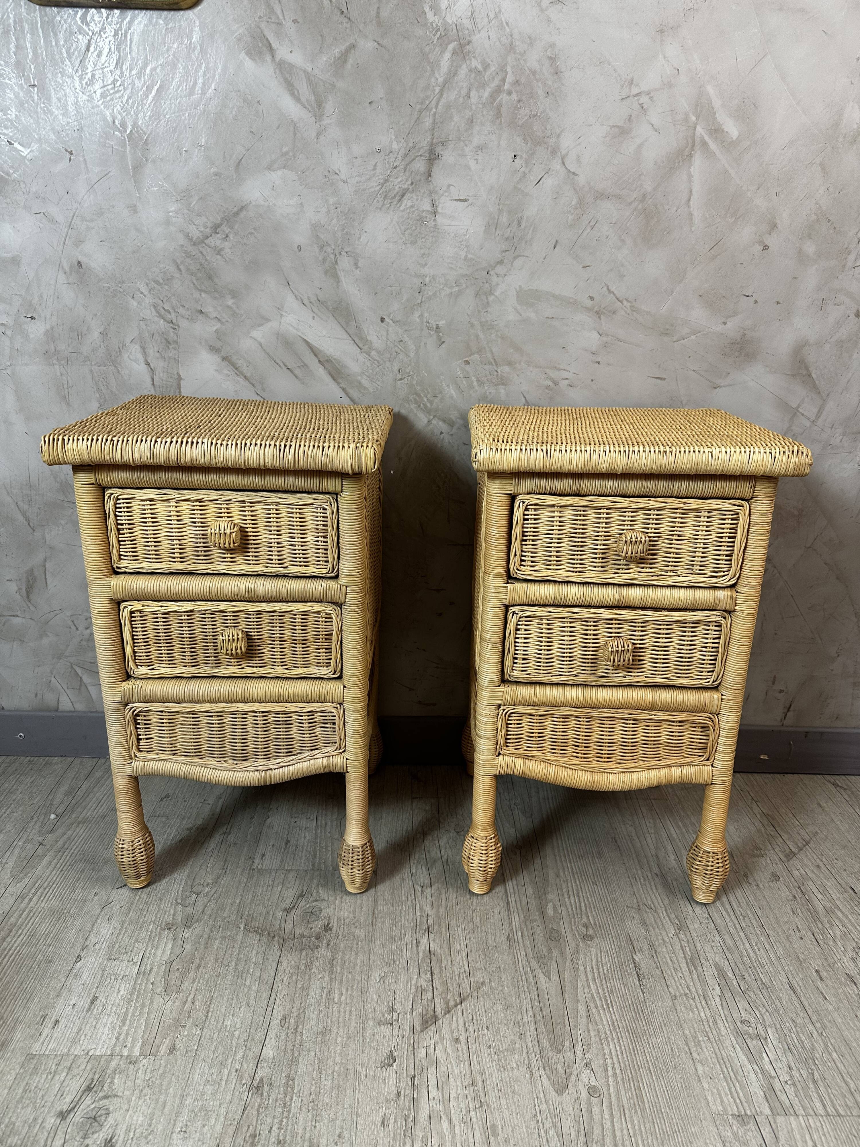 Pair of rattan bedside tables
