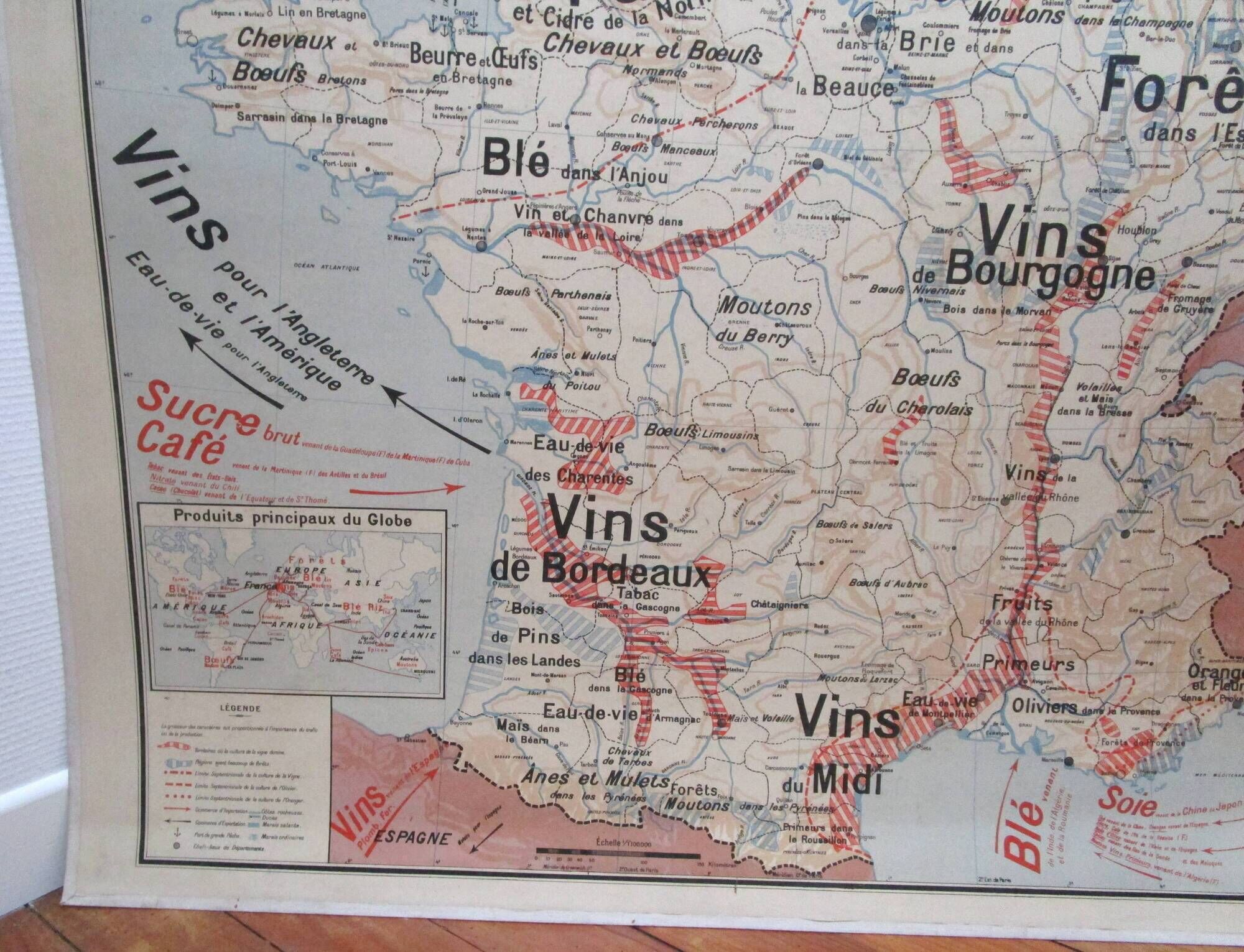 School map France Vidal Lablache 60s agriculture industry and trade