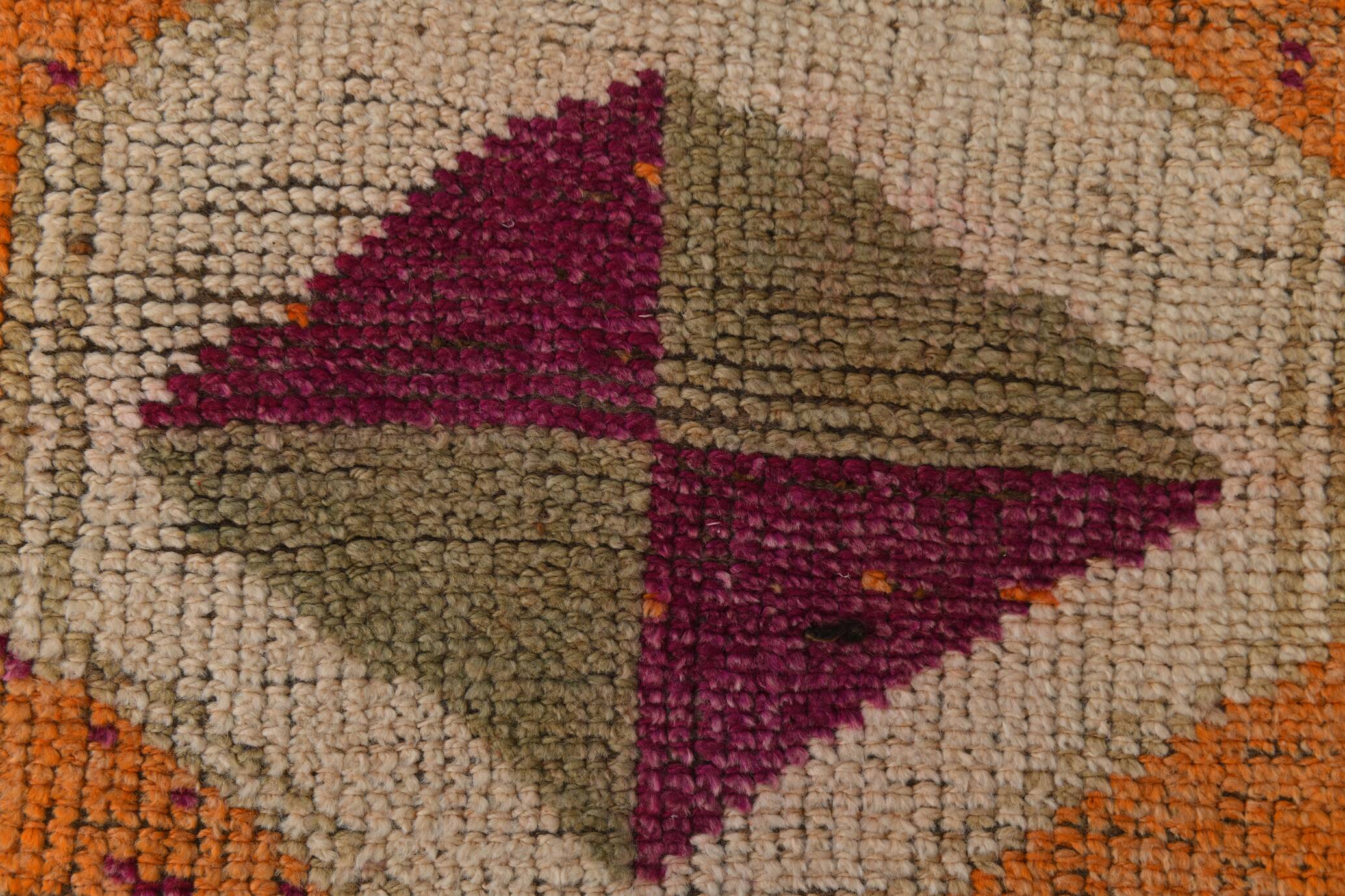 Soft Orange Vintage Wool Runner Rug For Kitchen, 74x307 Cm