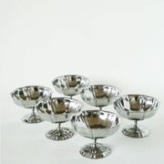 Set of 6 mid-height stainless steel ice cream bowls with finely crafted feet, Design, 1
