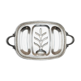 Plateau de rôtissage vintage en métal argenté avec trois puits, design classique italien des années 1950