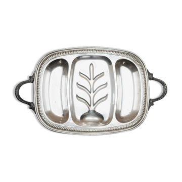 Plateau de rôtissage vintage en métal argenté avec trois puits, design classique italien des années 1950