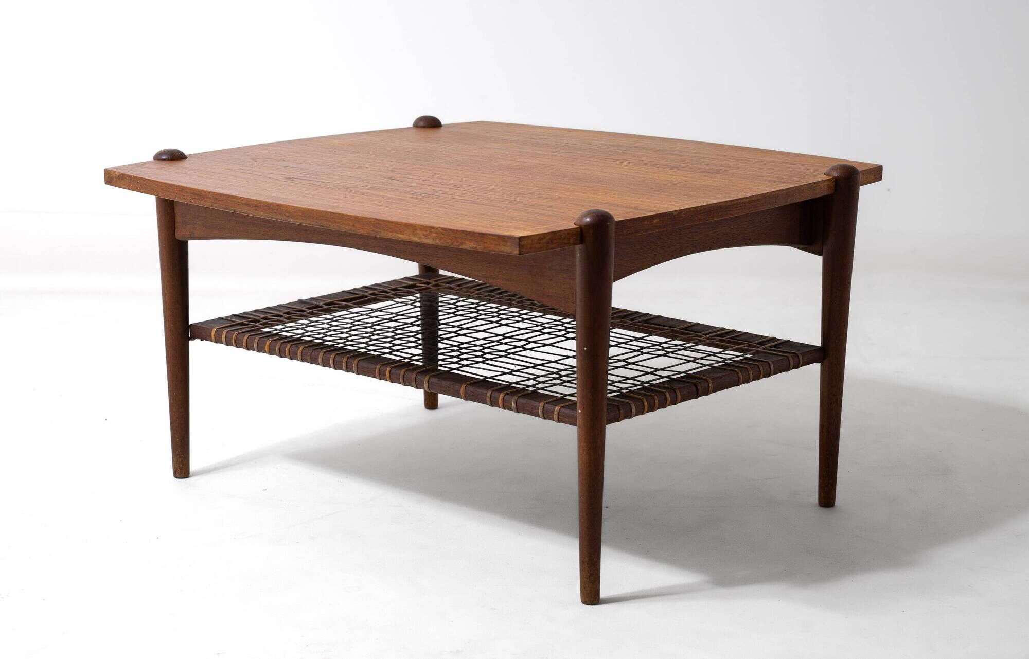 Vintage webbing coffee table in teak, 1960s