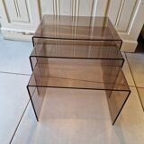 Vintage deco nesting table in smoke plexiglas 1970