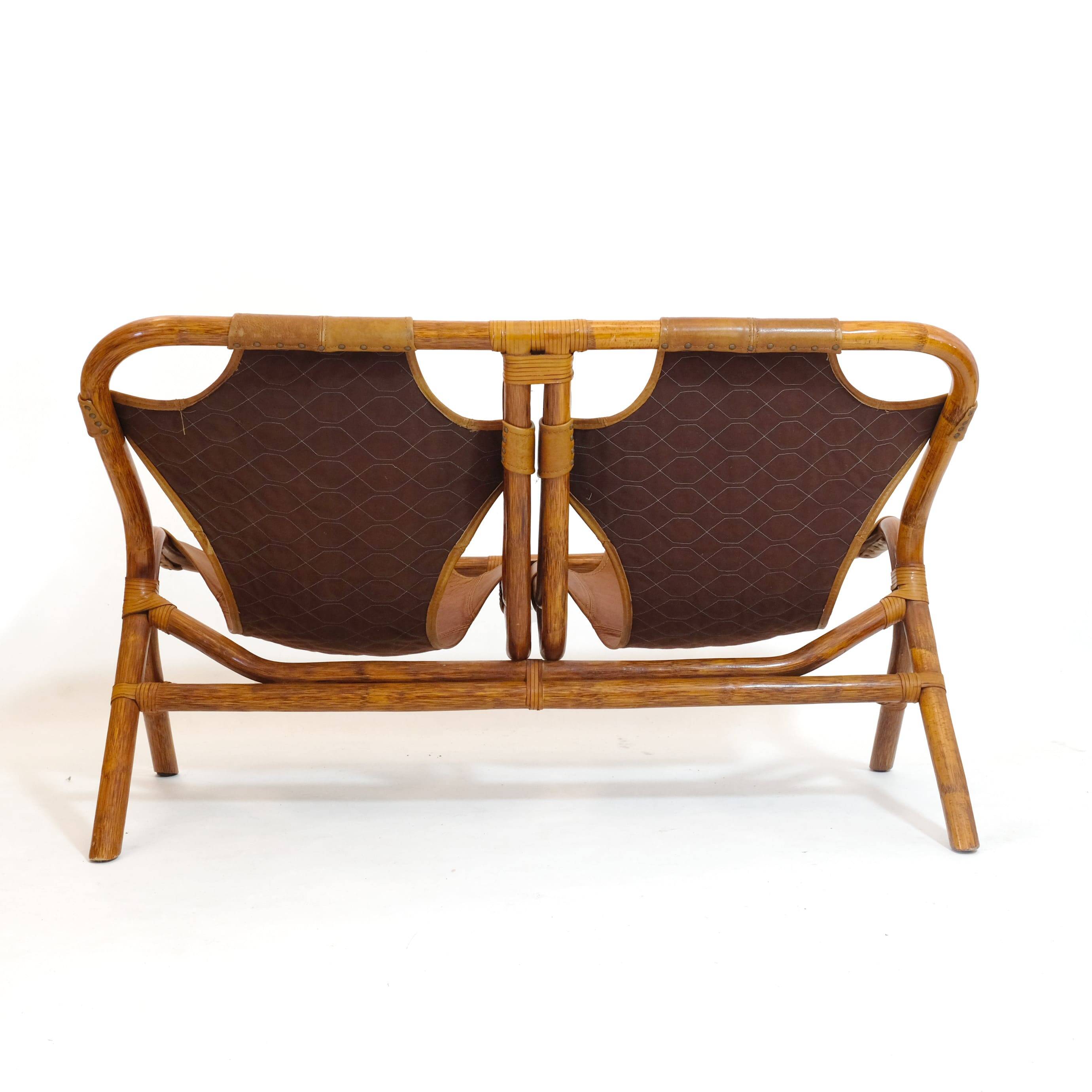 Rohe Noordwolde, banquette en bambou et cuir, 1970s.