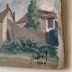 Oil on vintage wood panel / painting representing a village in the Landes