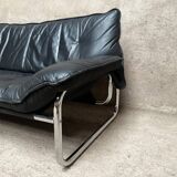 Vintage sofa by Johan Bertil Häggström for Ikéa in leather and chrome metal 1970