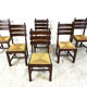 Vintage oak and wicker brutalist dining chairs, 1960s