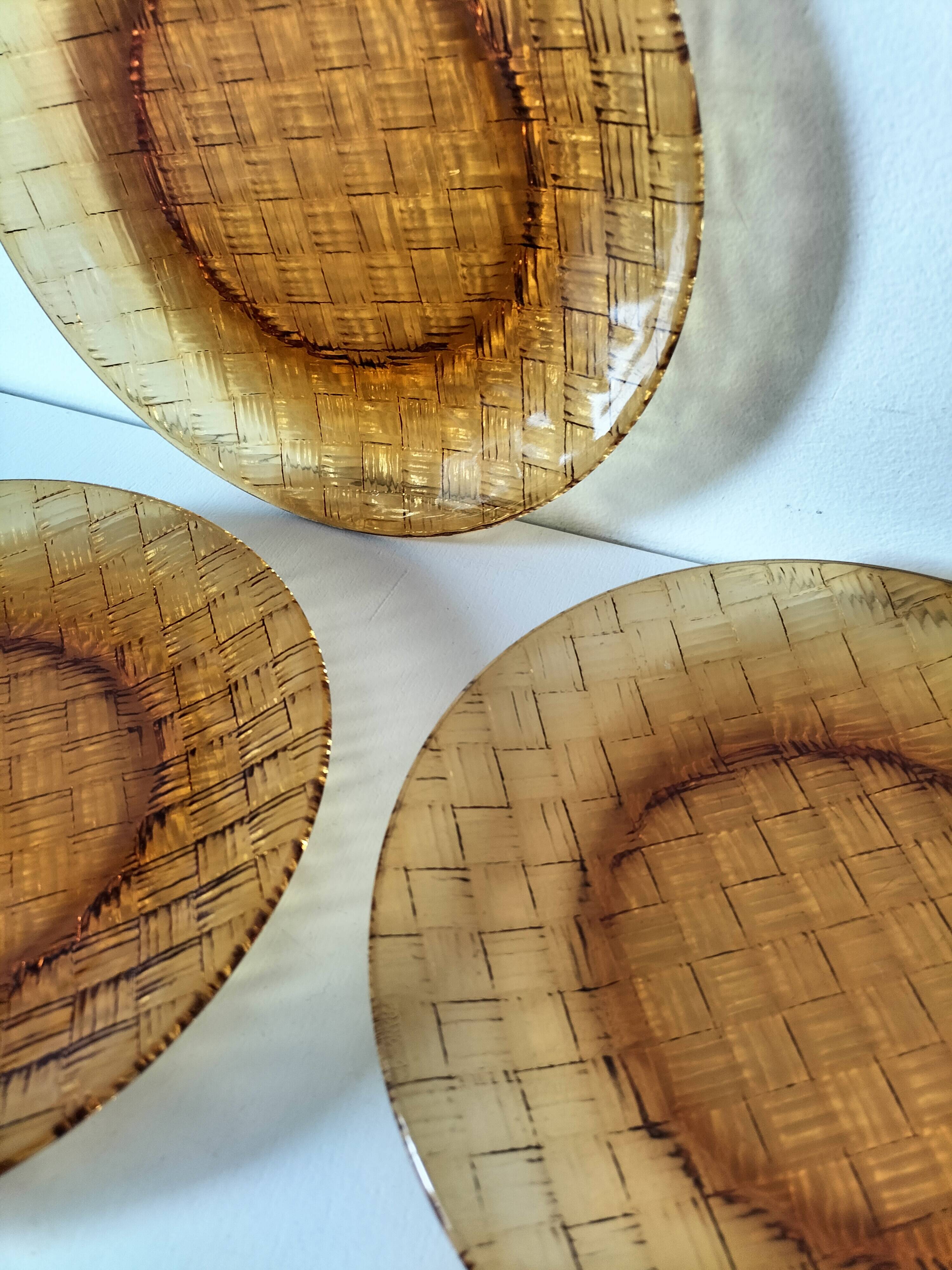 5 vintage pressed glass dessert plates with woven decoration