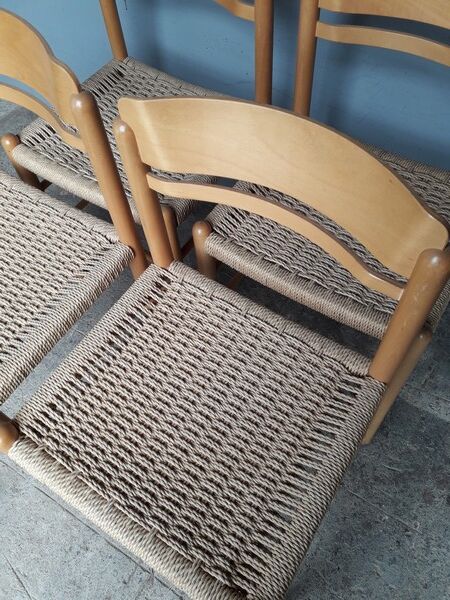 Serie 4 chairs wood and rope ep 1970/80 design