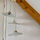 Suspension cascade three lights vintage lampshade in white opaline