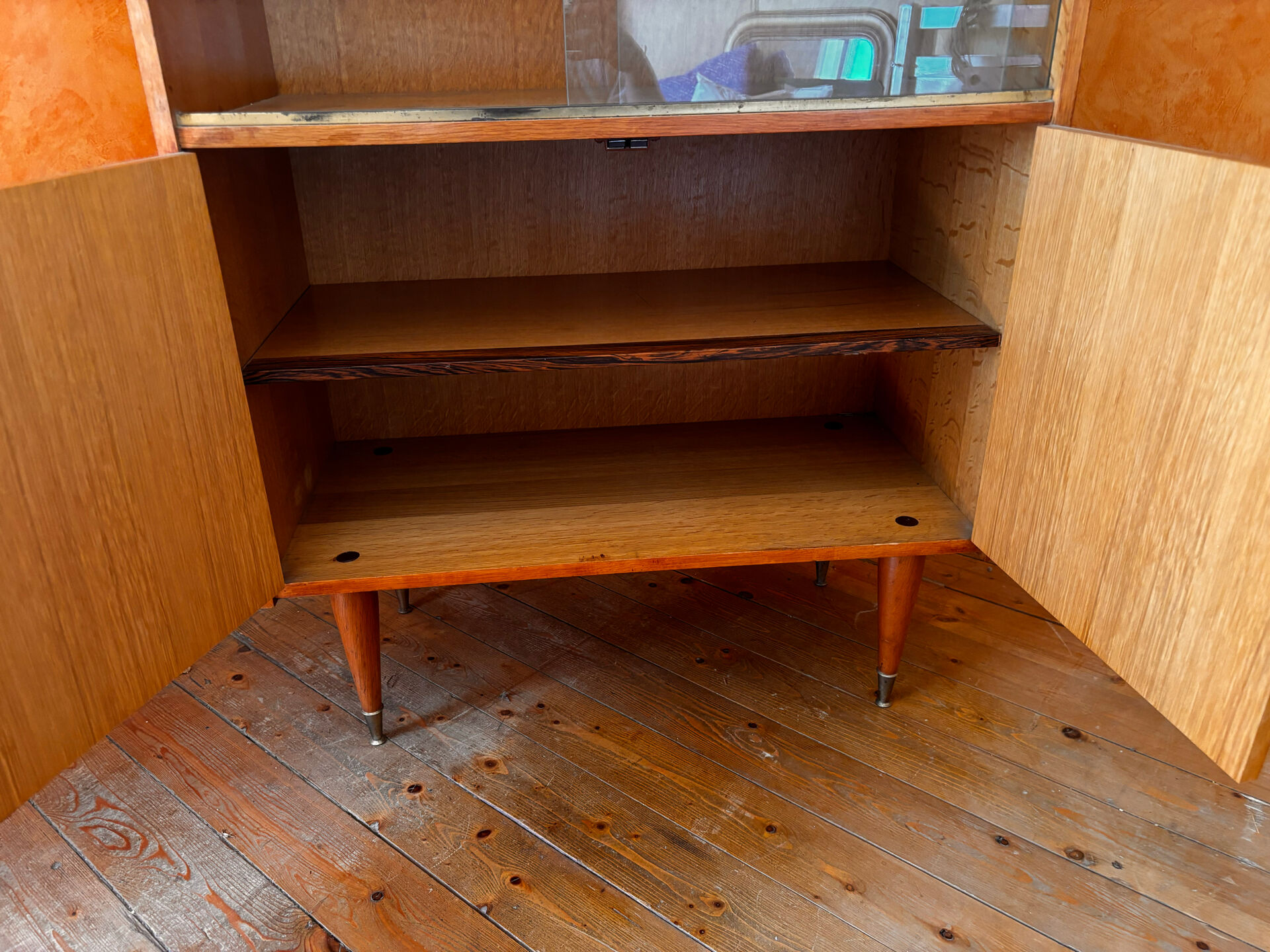 Vintage wooden display cabinet from the 60s-70s – Sliding glass doors