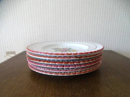 Kg luneville "reverber" 6 pierced plates antique earthenware flowers ø14.5 cm