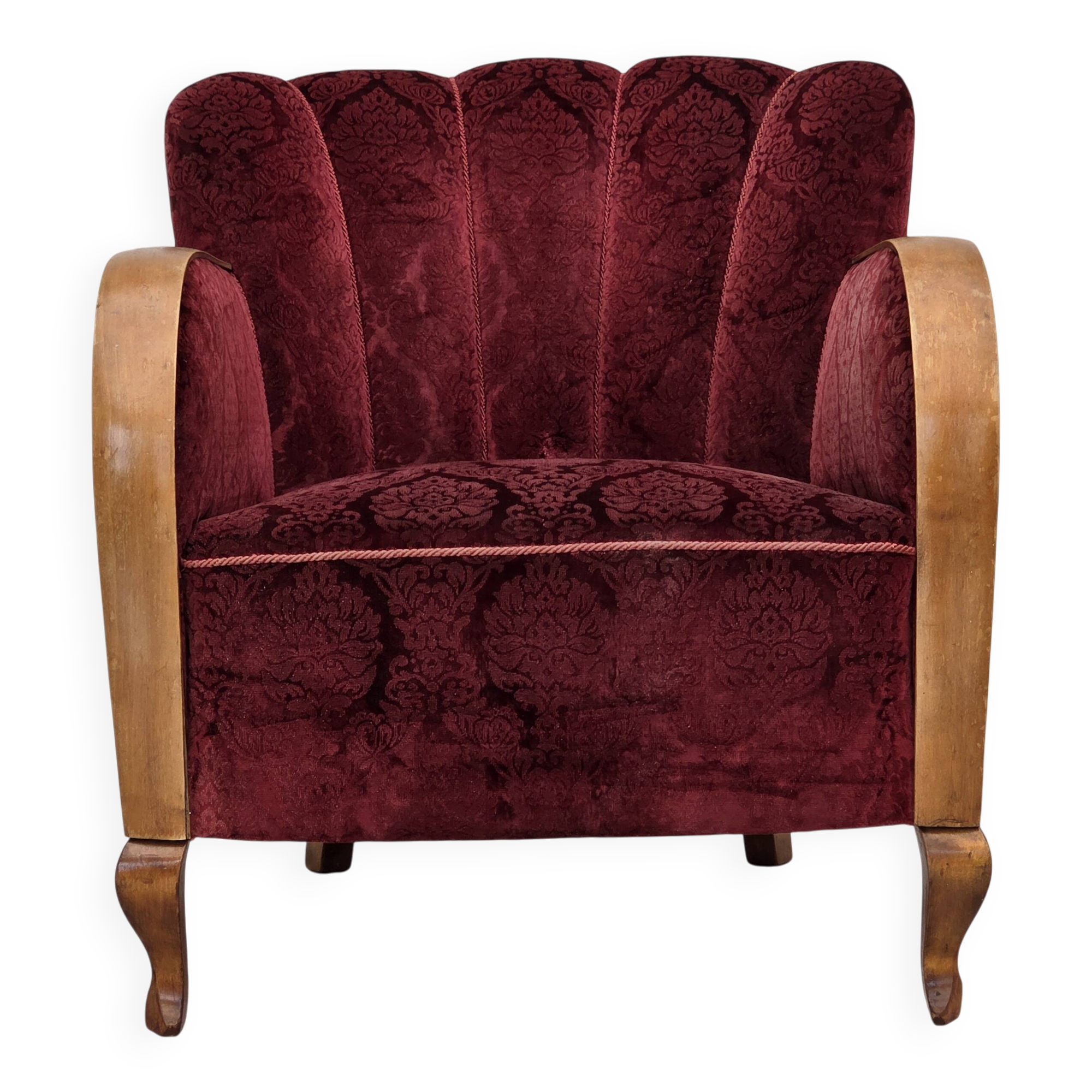1960s, Danish armchair, cherry-red furniture velour.