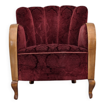 Fauteuil danois des années 1960, velours de mobilier rouge cerise.