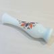 Opaline glass vase with white and blue opaline glass and orange flower pattern, vintage 60s