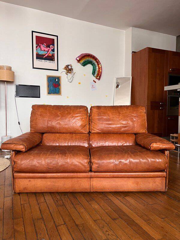 Brown leather sofa by Marco Milicich for Baxter Arcon, 1970s