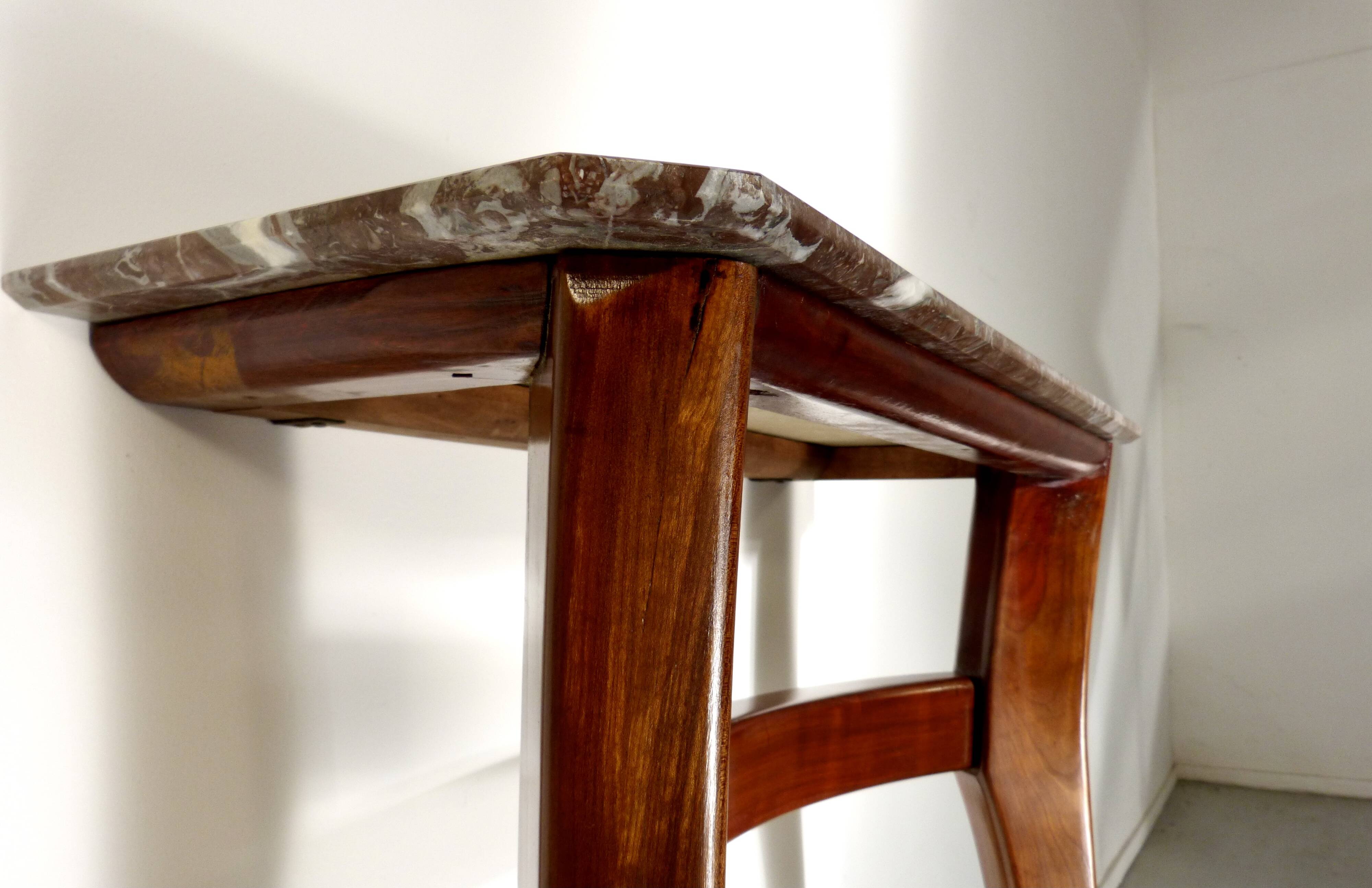 Italian Midcentury Console In Mahogany And Marble