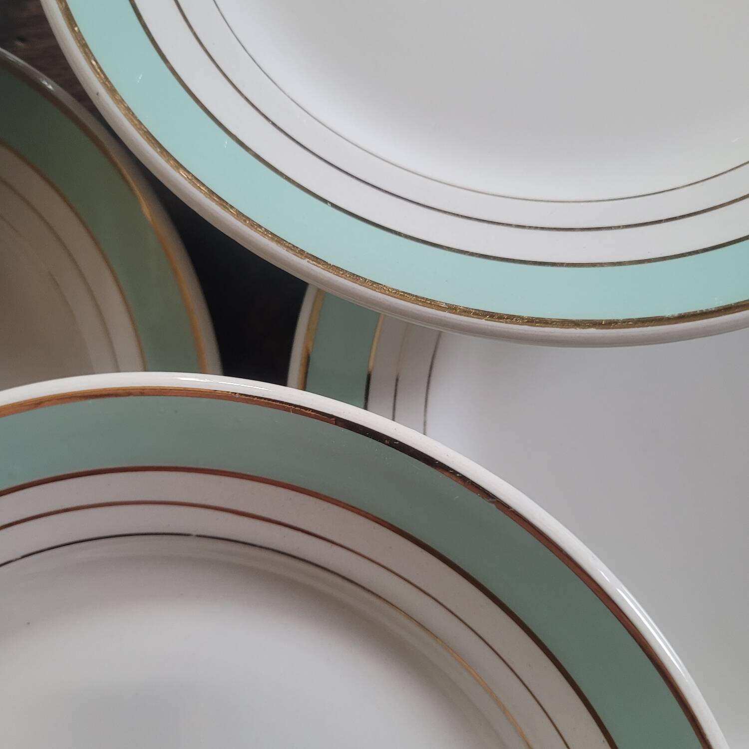 8 Lunéville Régence green water gold flat plates circa 1960