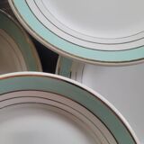 8 Lunéville Régence green water gold flat plates circa 1960
