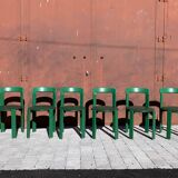 6 Bruno Rey Kush & co Green Stackable Chairs Circa 1970
