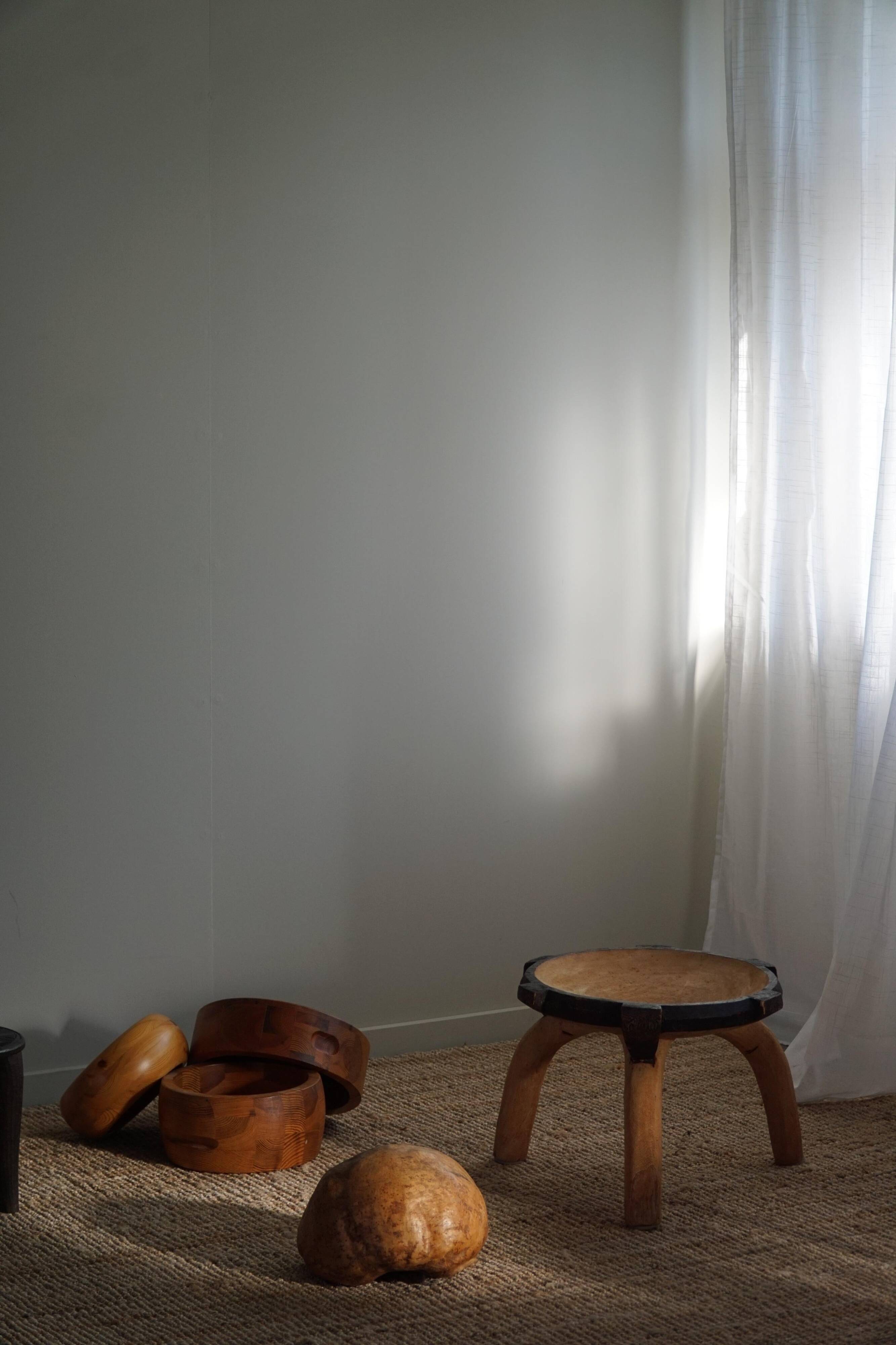 Wabi Sabi tripod stool / Solid wood side table, Scandinavia, 1950s