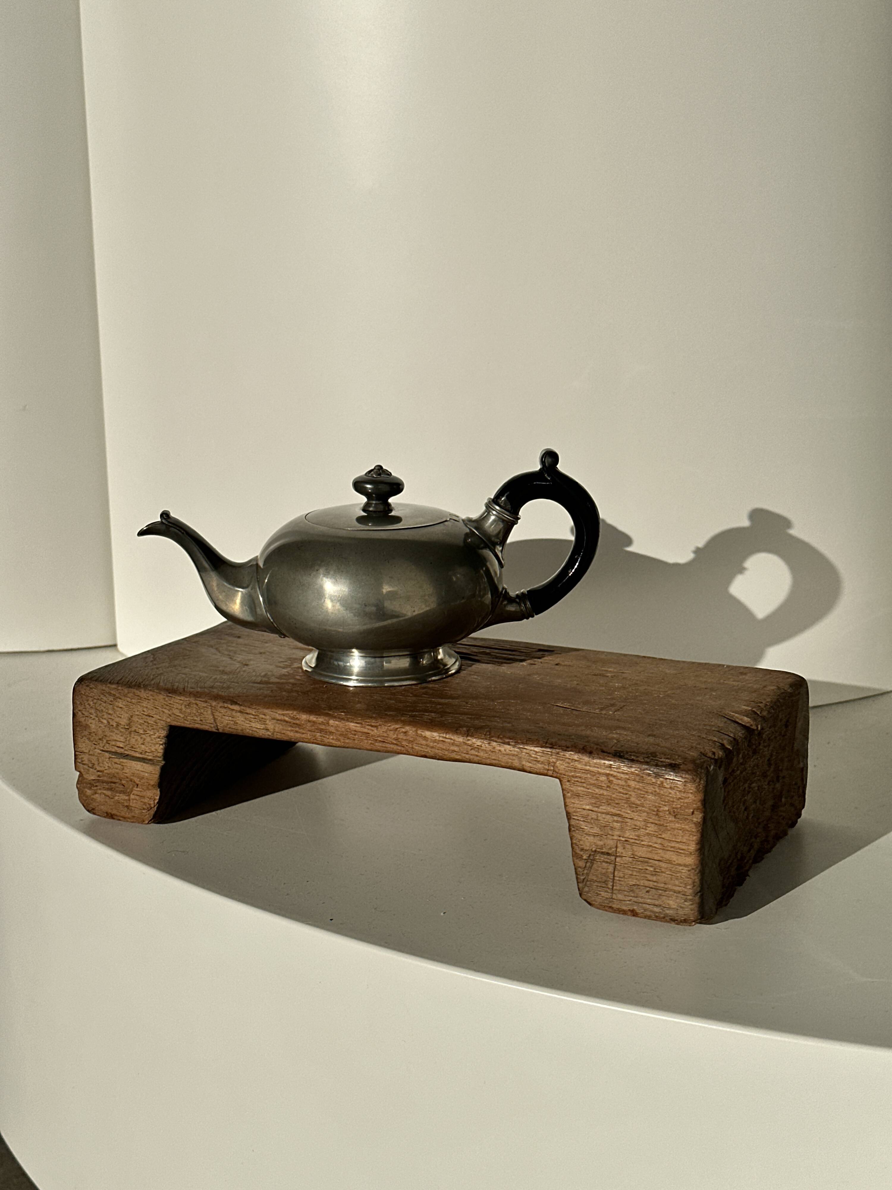 Small teapot, pewter coffee pot flattened oval shape