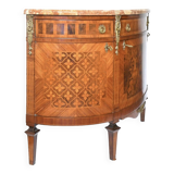 Louis XVI style half-moon marble marquetry sideboard