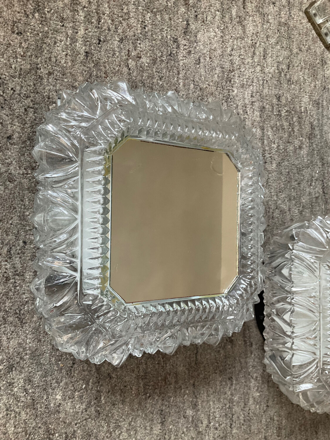 Pair of vintage 70s sconces in molded glass